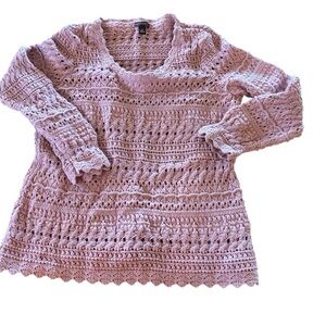 Dana Buchman Pink Crochet Sweater Womens L scoop neck Y2K Sweater